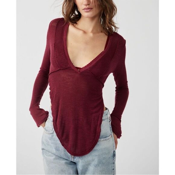 Free People Tops - NWT Free People Laying Low Long Sleeve / Wild Garnet